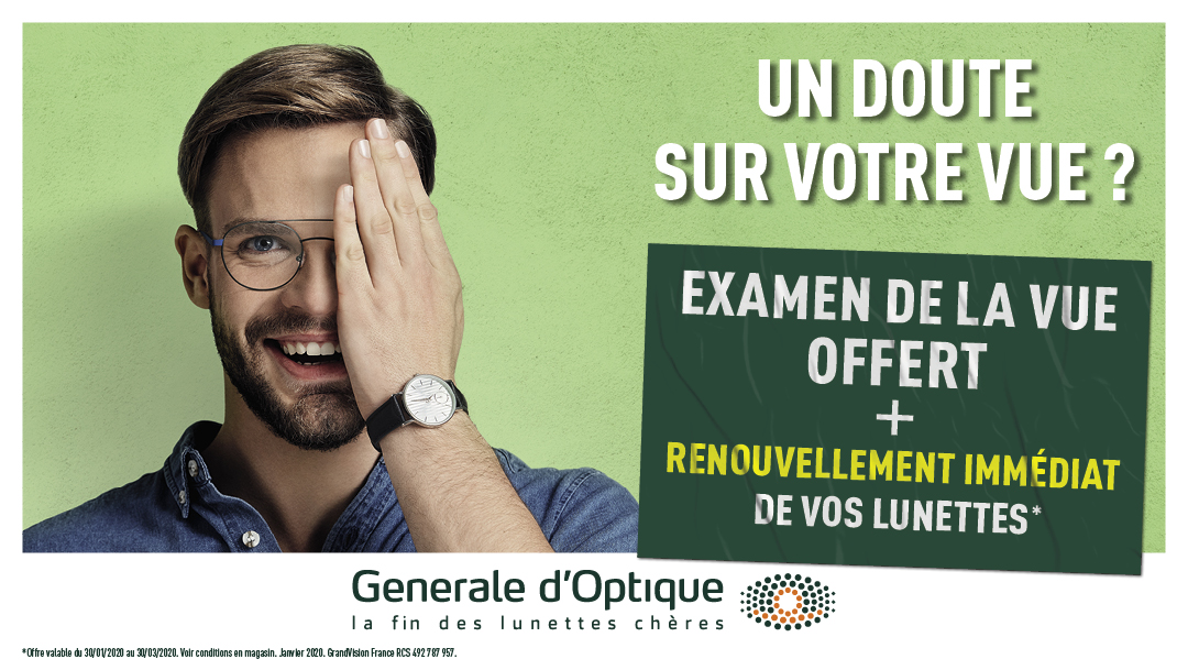 Votre examen de la vue offert chez Générale d'Optique ! Votre examen de la vue offert chez Générale d'Optique !