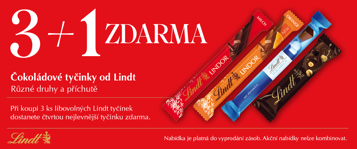 Tyčinky Lindt v akci 3+1 ZDARMA Tyčinky Lindt v akci 3+1 ZDARMA