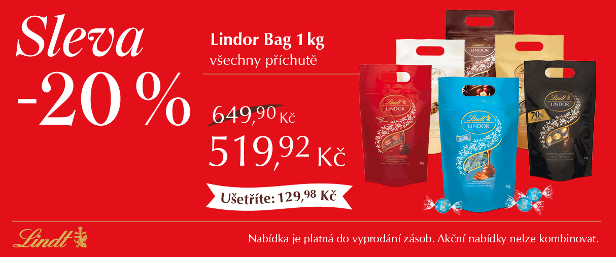 Lindor Bag 1kg sleva 20% na všechny druhy. Lindor Bag 1kg sleva 20% na všechny druhy.