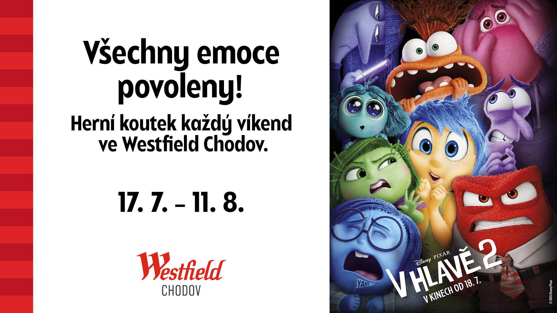 V HLAVĚ 2 VE WESTFIELD CHODOV: 17.7. otevíráme herní koutek inspirovaný filmem V hlavě 2 + SOUTĚŽ o lístky na premiéru!