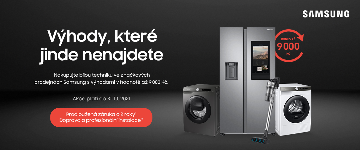 Nakupte bílou techniku ve značkových prodejnách Samsung s výhodami až 9 000 Kč. Nakupte bílou techniku ve značkových prodejnách Samsung s výhodami až 9 000 Kč.