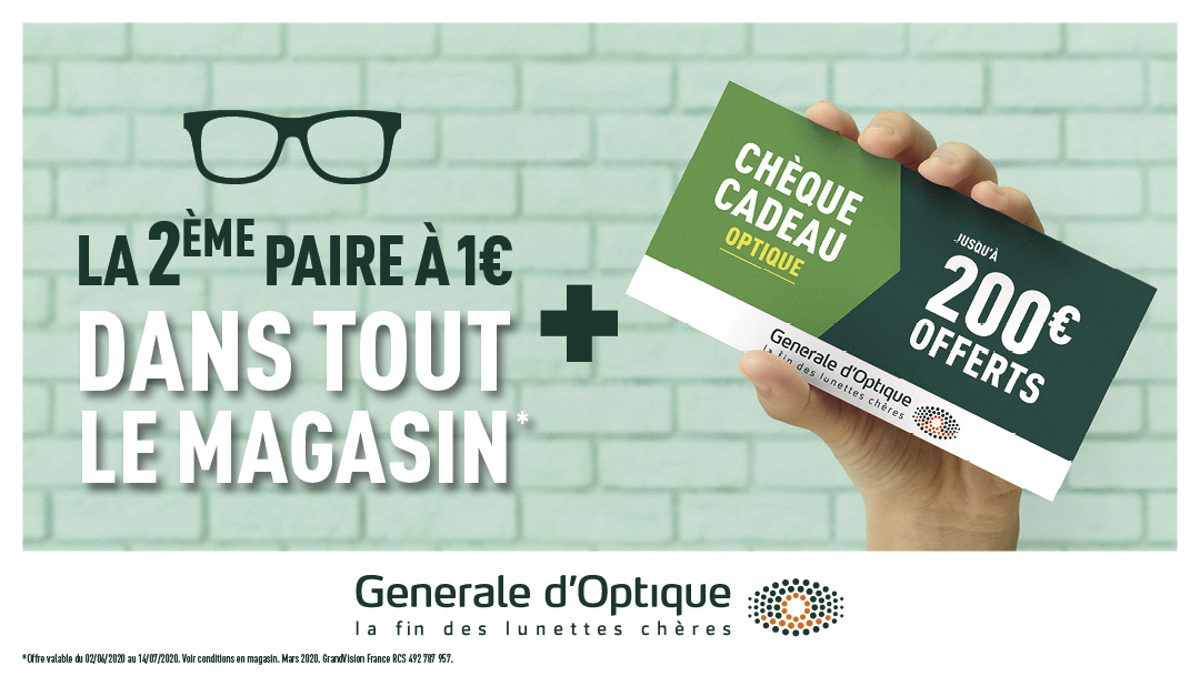 Votre 2ème paire à 1€ chez Générale D'Optique ! Votre 2ème paire à 1€ chez Générale D'Optique !