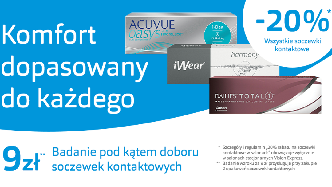 20% na wszystkie soczewki kontaktowe w VISION EXPRESS 20% na wszystkie soczewki kontaktowe w VISION EXPRESS