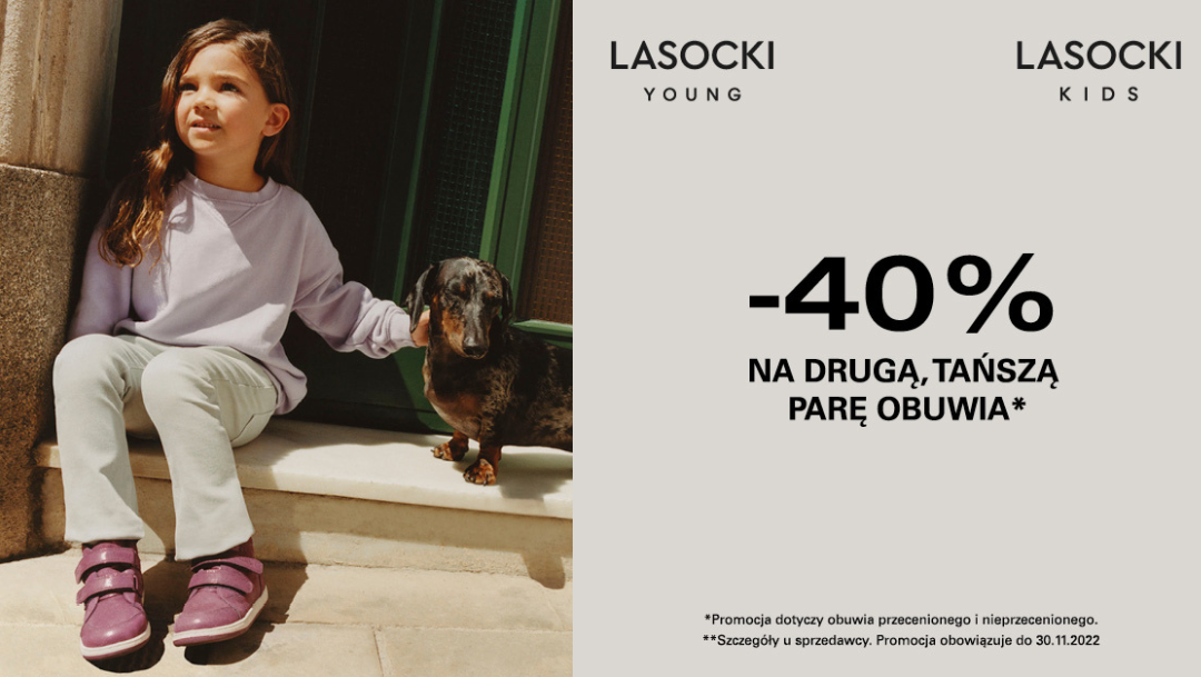 -40% na drugą tańszą parę obuwia Lasocki Kids oraz Lasocki Young -40% na drugą tańszą parę obuwia Lasocki Kids oraz Lasocki Young