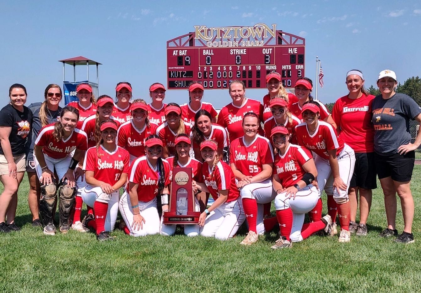Seton Hill completed a two game sweep of Kutztown in the NCAA Atlantic Super Regional by scores of 7-0 in game one and 9-5 in game two.