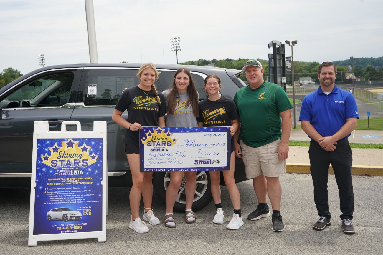 From L-R: Cameron Ponko, Mack Keenan, Rilie Moors, Coach Denny Little (Penn-Trafford), Jeff Mikell (Smail Kia)