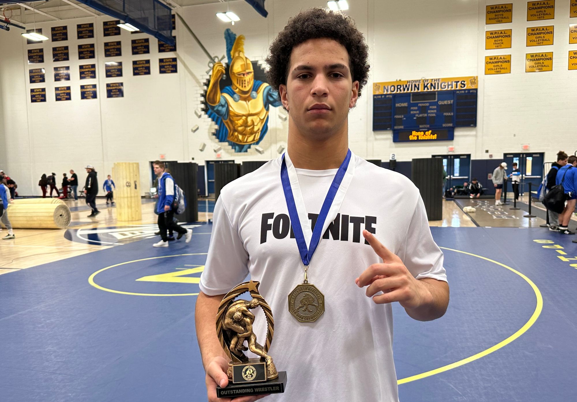 Roman Thompson of North Hills secured falls in all five of his matches in the tournament.