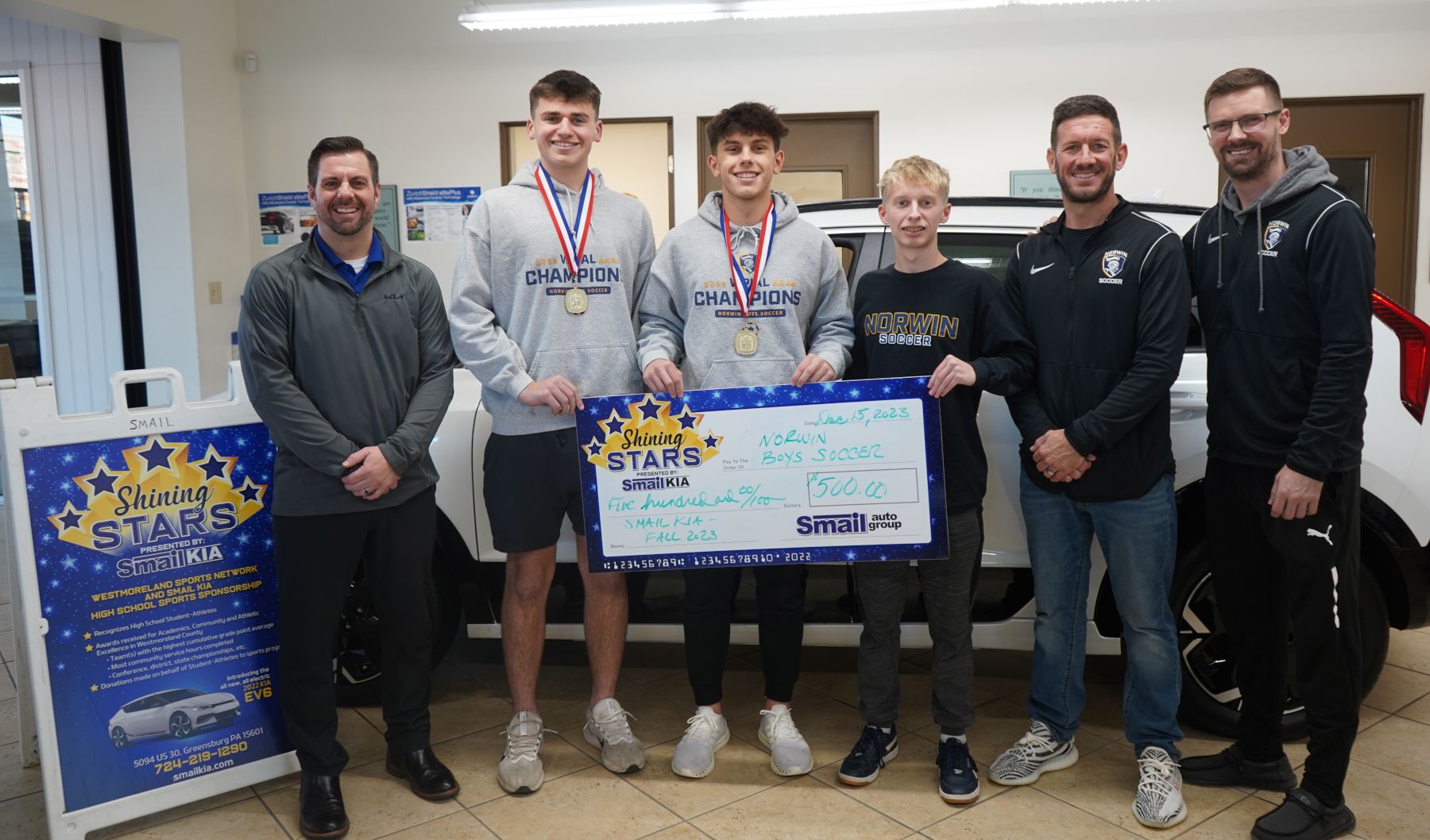Pictured From L-R: Jeff Mikell (Smail Kia), Rick Zappone, Anthony Scalise, Chase Briney, Coach Scott Schuchert, Coach Mike Powers