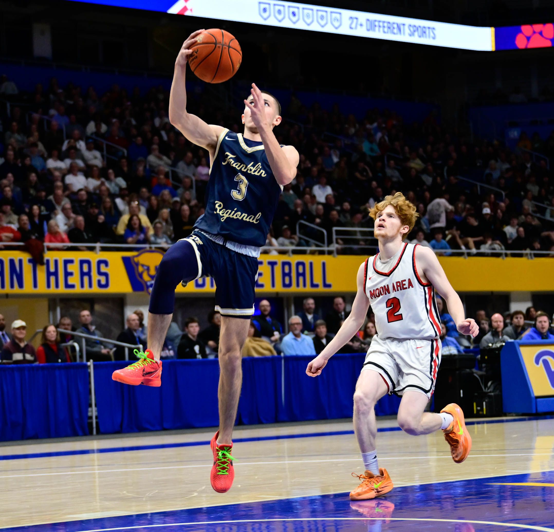 Cooper Rankin scored 16 points to lead Franklin Regional in its WPIAL 5A Championship loss to Moon Area. (Photo by Ed Thompson)