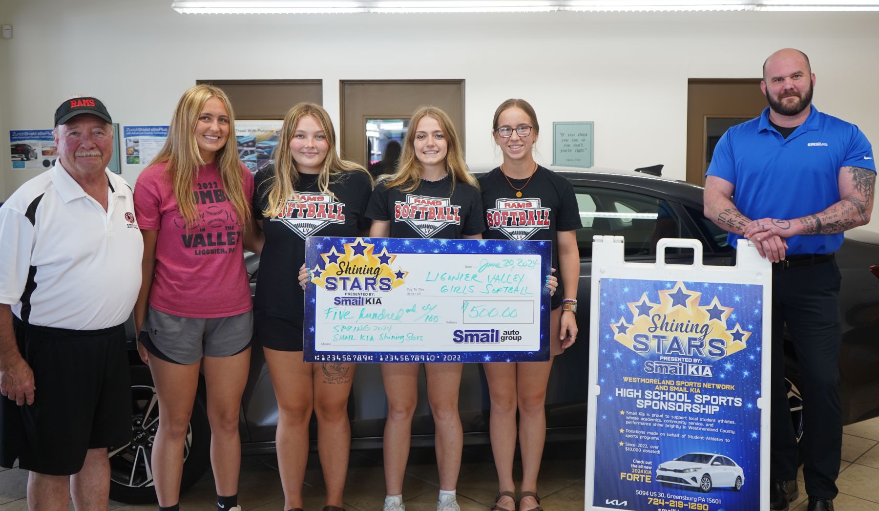 Pictured From L-R: Coach Mark Zimmerman, Natalie Bizup, Sydnee Foust, Abigail Springer, Cheyenne Piper, Dylan Hewitt (Smail Kia)
