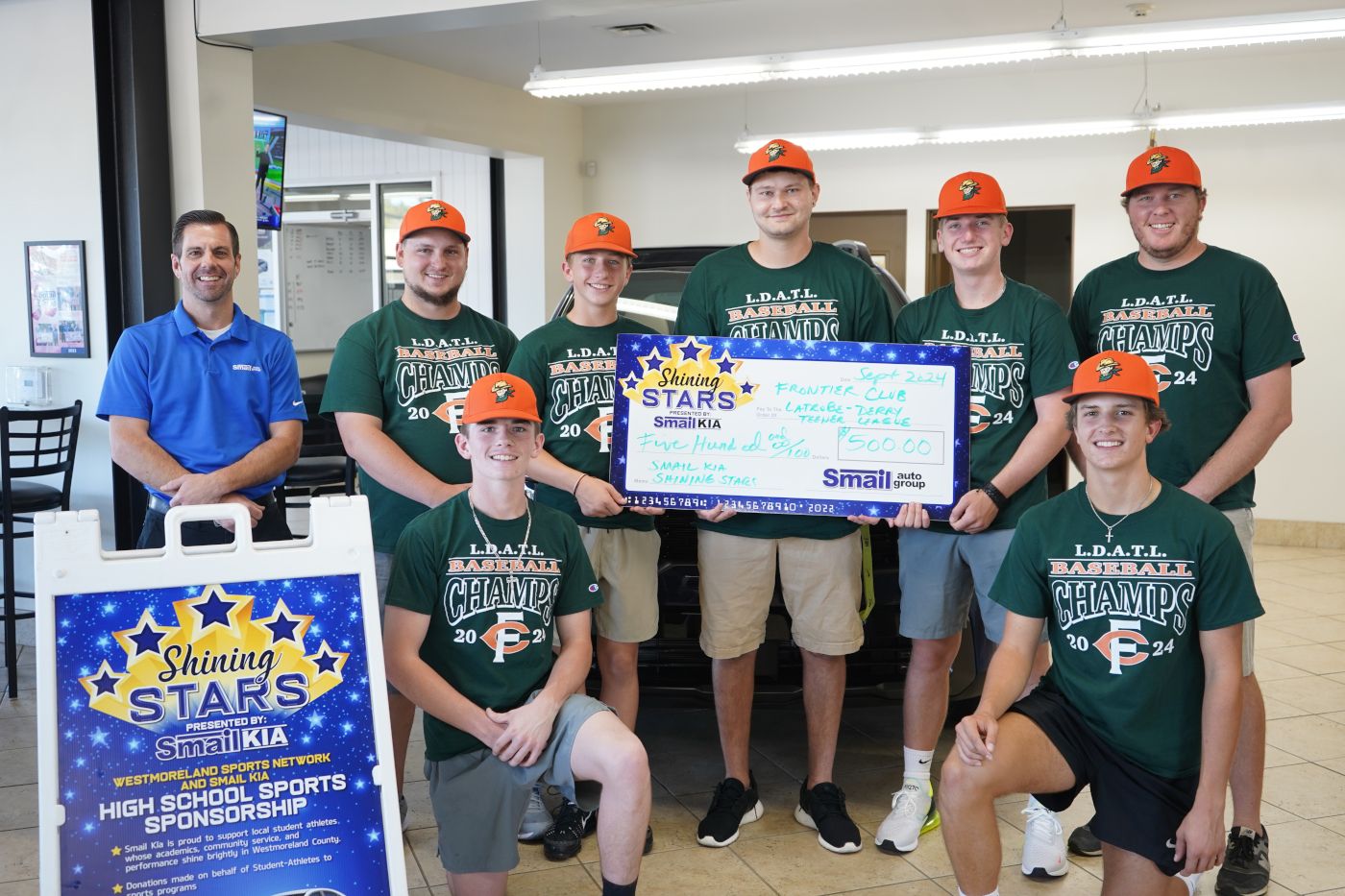 Pictured front row from L-R: Aaryn Chappel, Noah Noel. Back row: Jeff Mikell (Smail Kia), Coach Cody Helfrich, Grady Ruffner, Coach Kyle Mattioli, Tommy Rennie, Coach Matt Ruffner.