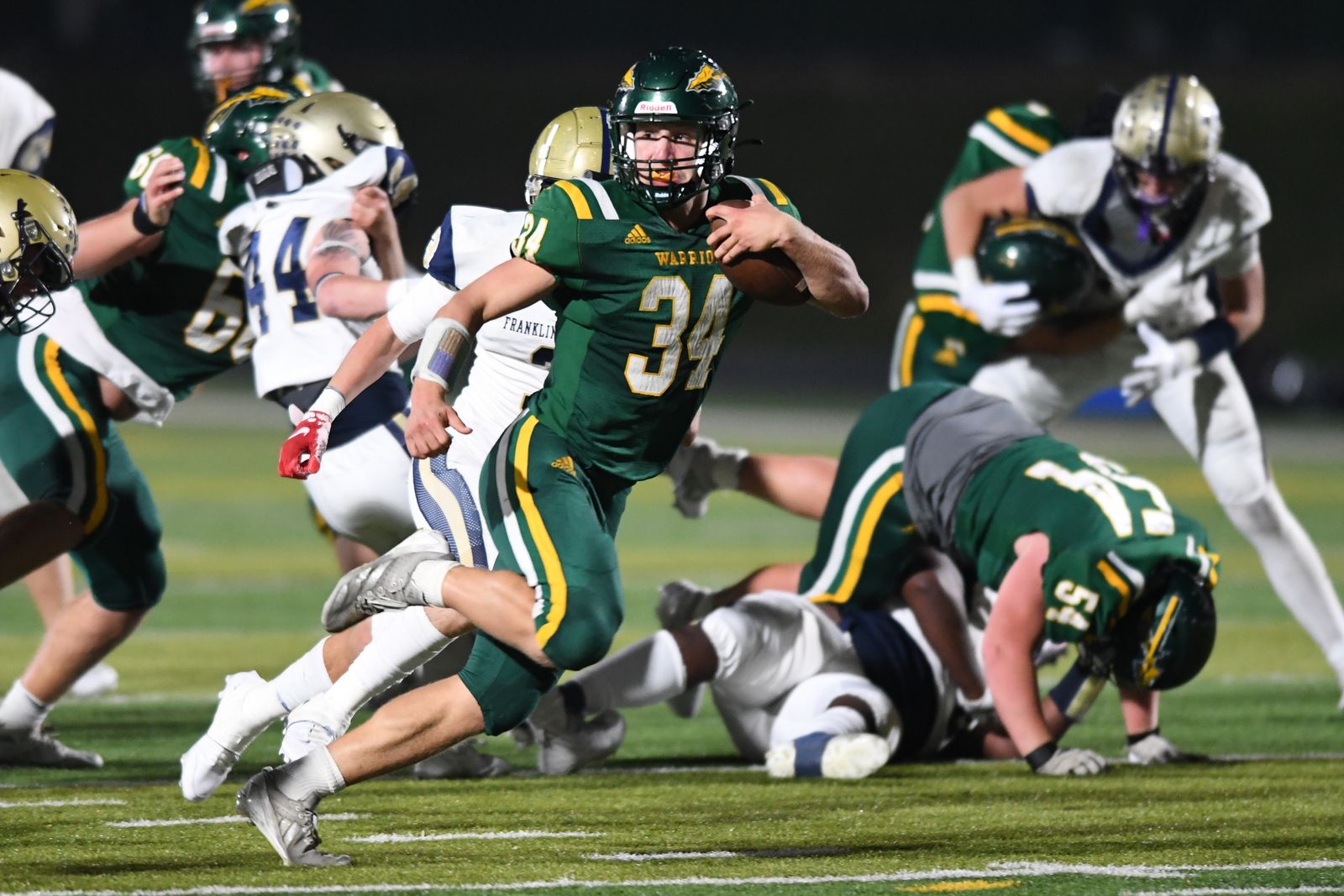 Tasso Whipple ran for two touchdowns to help lead Penn-Trafford to a crucial victory over Franklin Regional. (Photo by Ken Reabe)