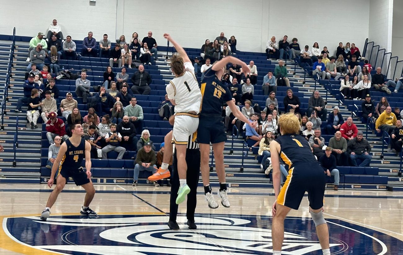 Tip-off to begin overtime at Norwin Friday night. The Knights beat Mount Lebanon 51-49.