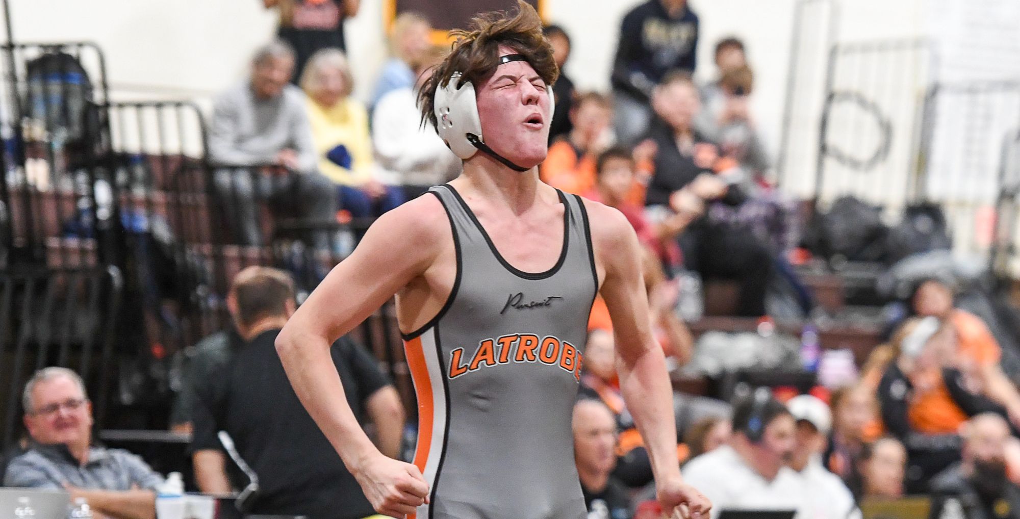 Greater Latrobe's Luke Willochell pinned Franklin Regional's Chase Smith to claim his fourth WCCA wrestling championship. (Photo by www.westernpasports.com)