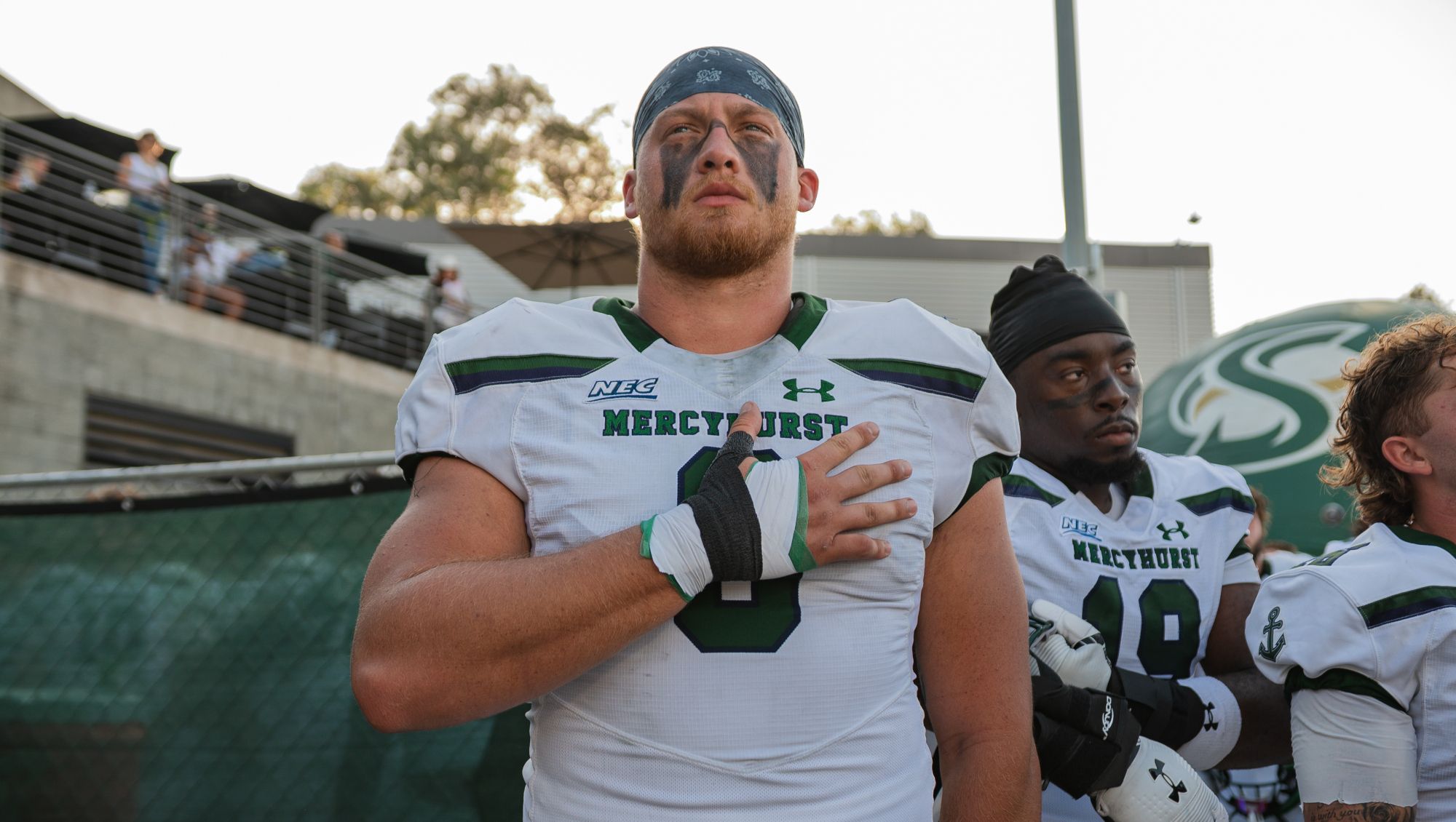 Mount Pleasant gradudate Jonas King has transitioned to defensive line with Mercyhurst.