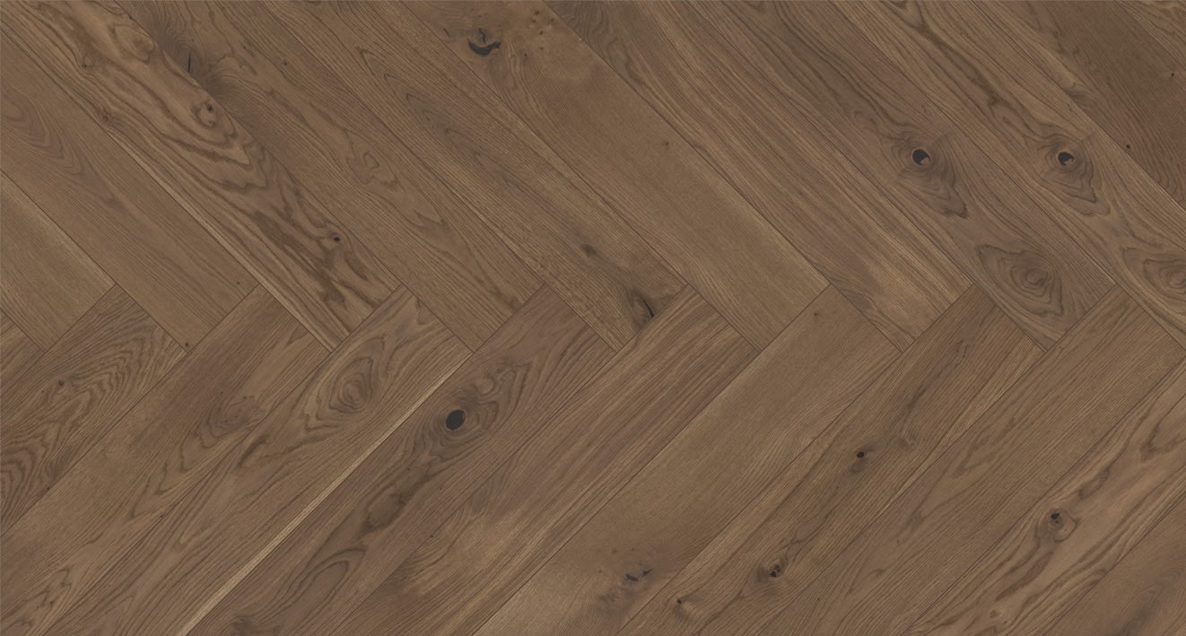 Smoked Stained Oak Herringbone Rustic Engineered Parquet Click Block