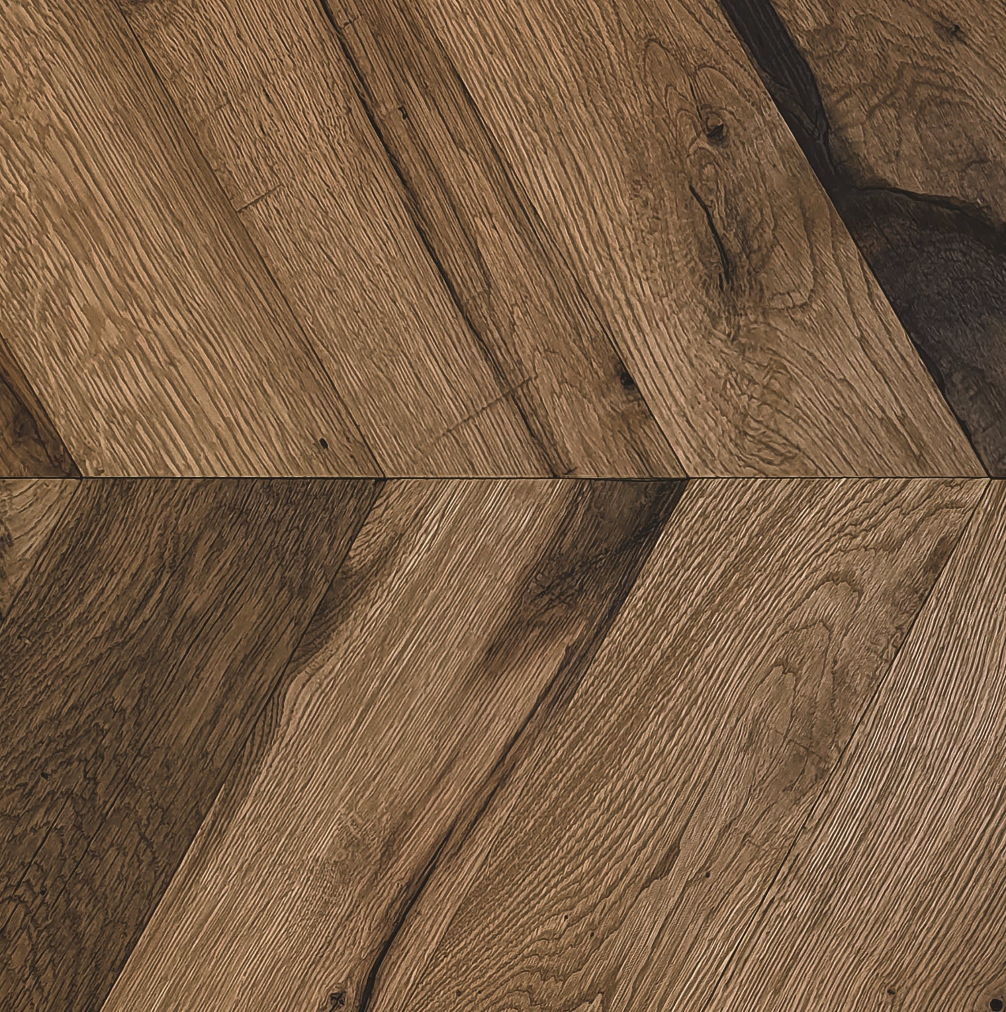 Pimlico Smoked Oak Natural Oiled Reclaimed Chevron Engineered Hardwood Flooring - Image 2