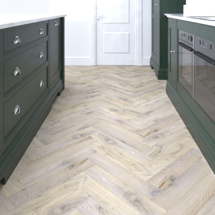 Dunnottar Rustic Oak Brushed & Matt Lacquered Engineered Herringbone Wood Flooring