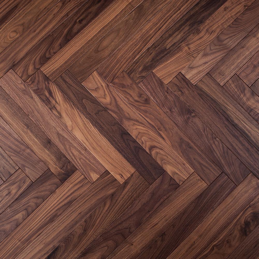American Black Walnut Satin Lacquered Engineered Parquet Herringbone