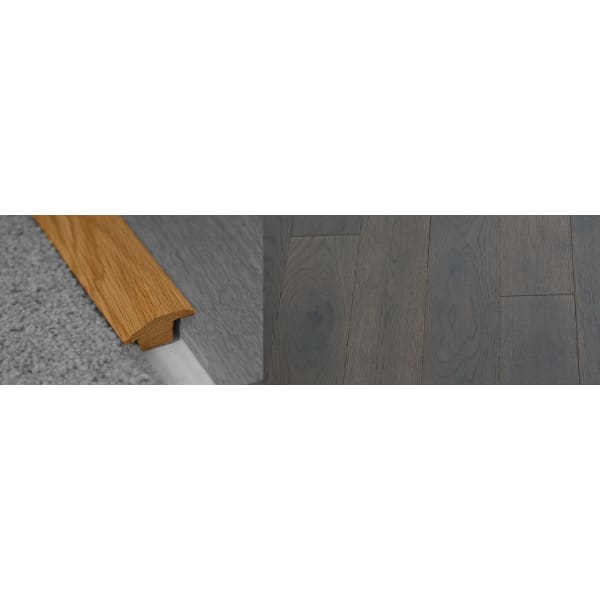 Grey Stained Wood to Carpet Profile Solid Hardwood 18mm Rebate 2.7m