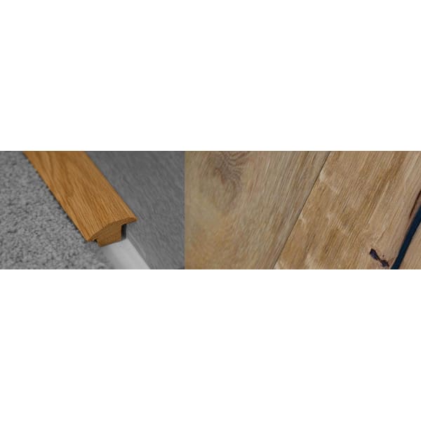 Weathered Oak Beam Stained Wood to Carpet Profile Solid Hardwood 15mm Rebate 2.7m