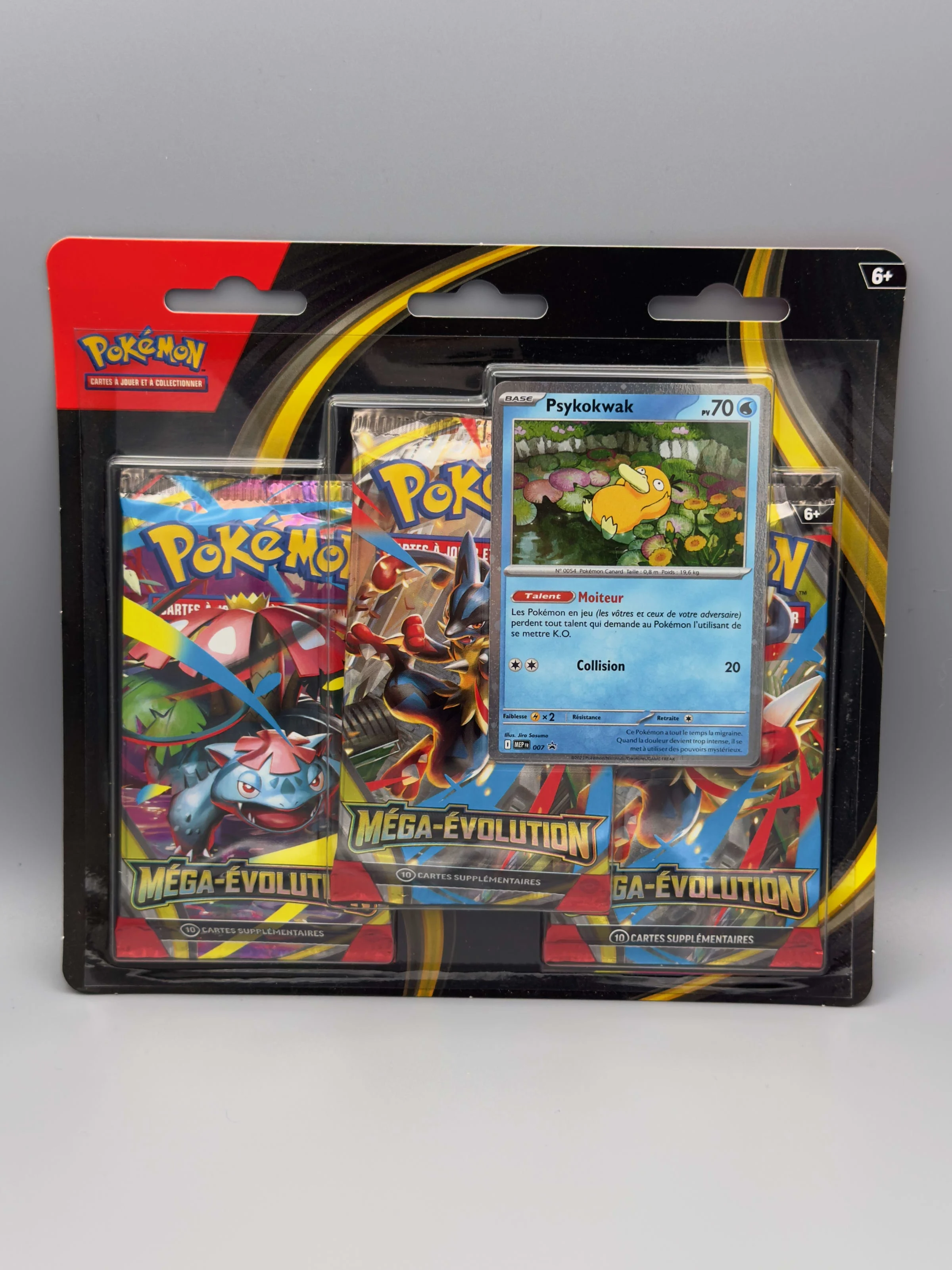 Tripack Pokémon Méga-Évolution avec une carte promo de Psykokwak