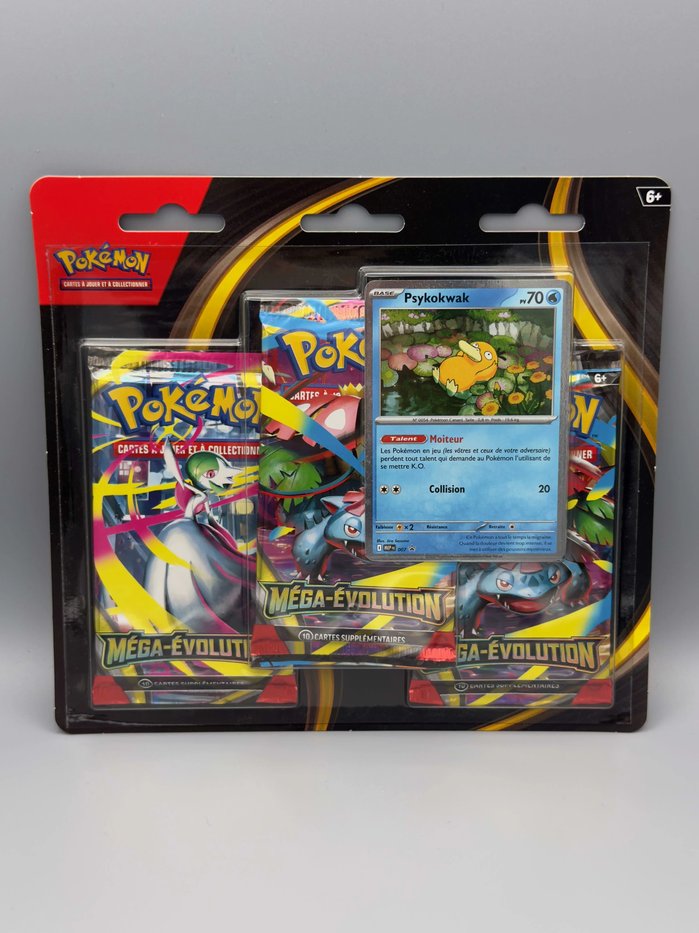 Tripack Pokémon Méga-Évolution avec une carte promo de Psykokwak