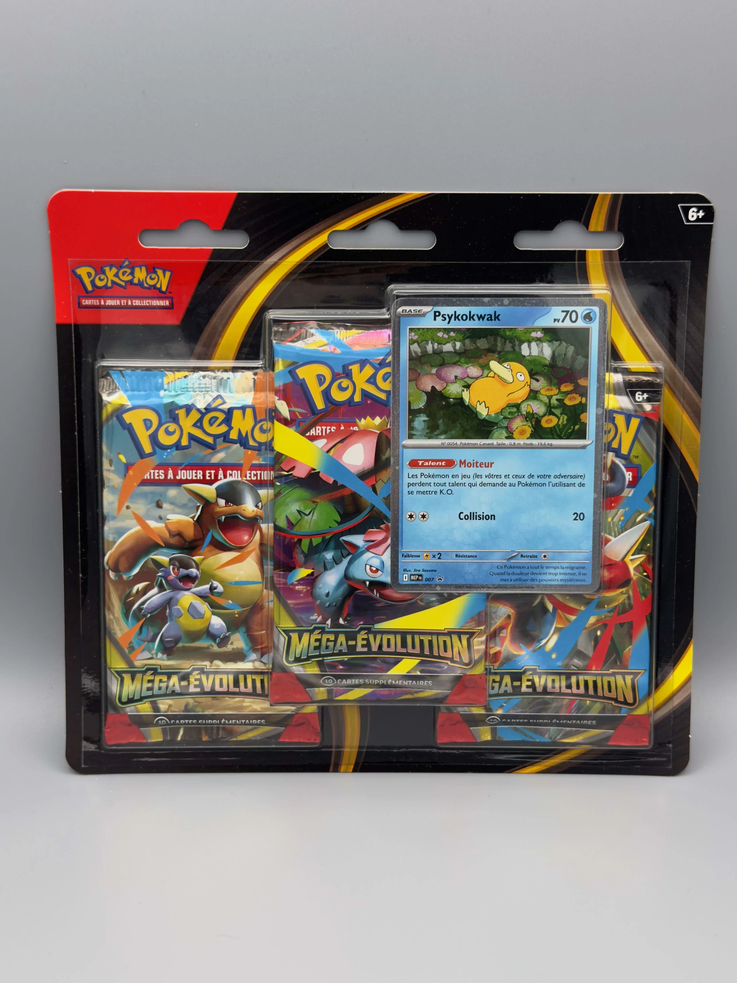 Tripack Pokémon Méga-Évolution avec une carte promo de Psykokwak
