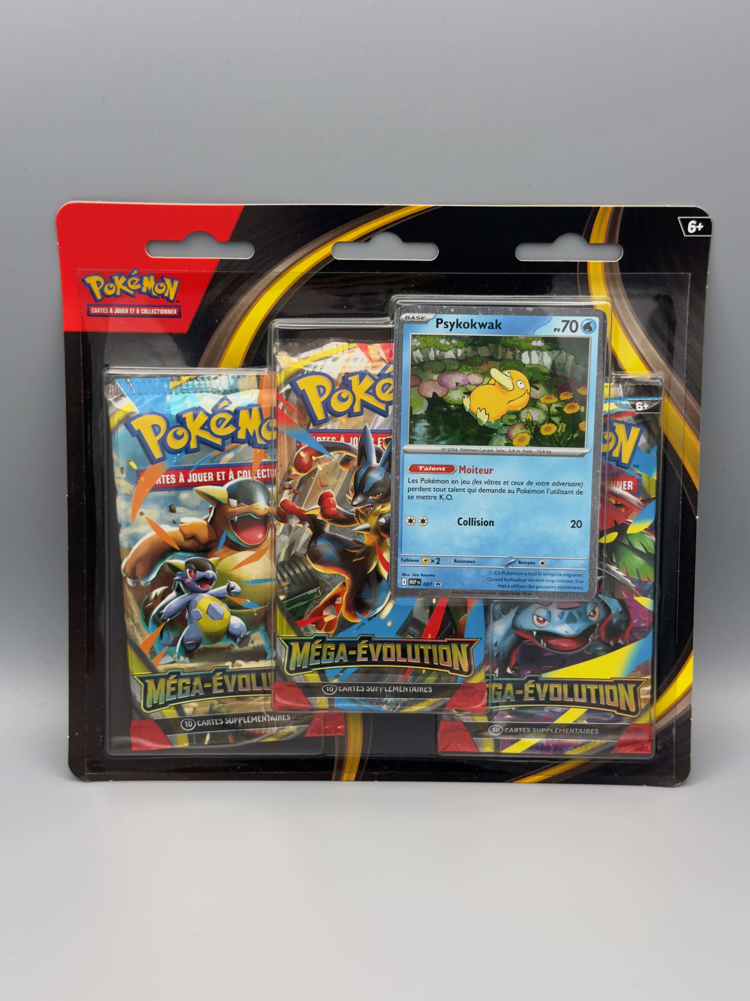 Tripack Pokémon Méga-Évolution avec une carte promo de Psykokwak