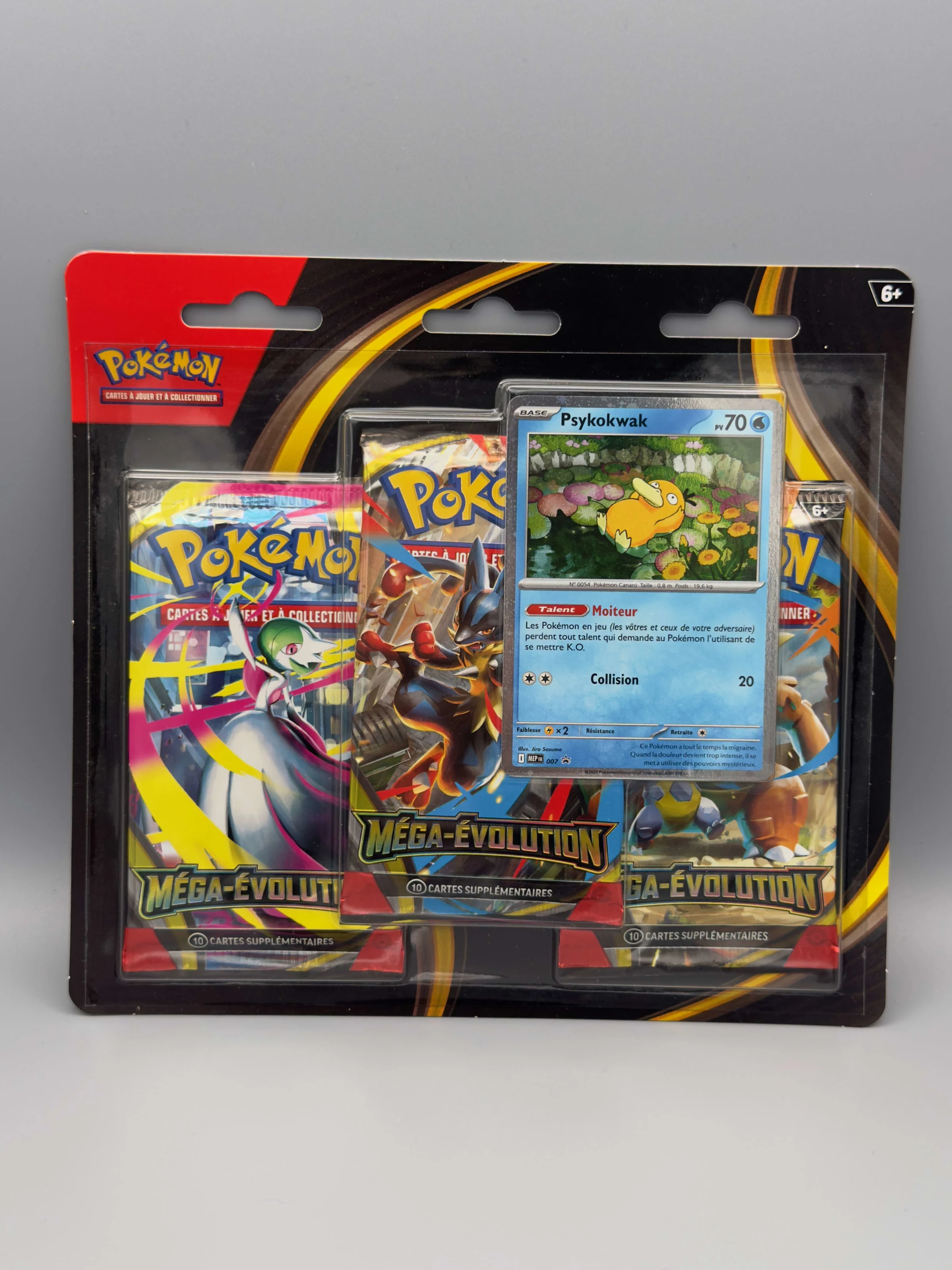 Tripack Pokémon Méga-Évolution avec une carte promo de Psykokwak
