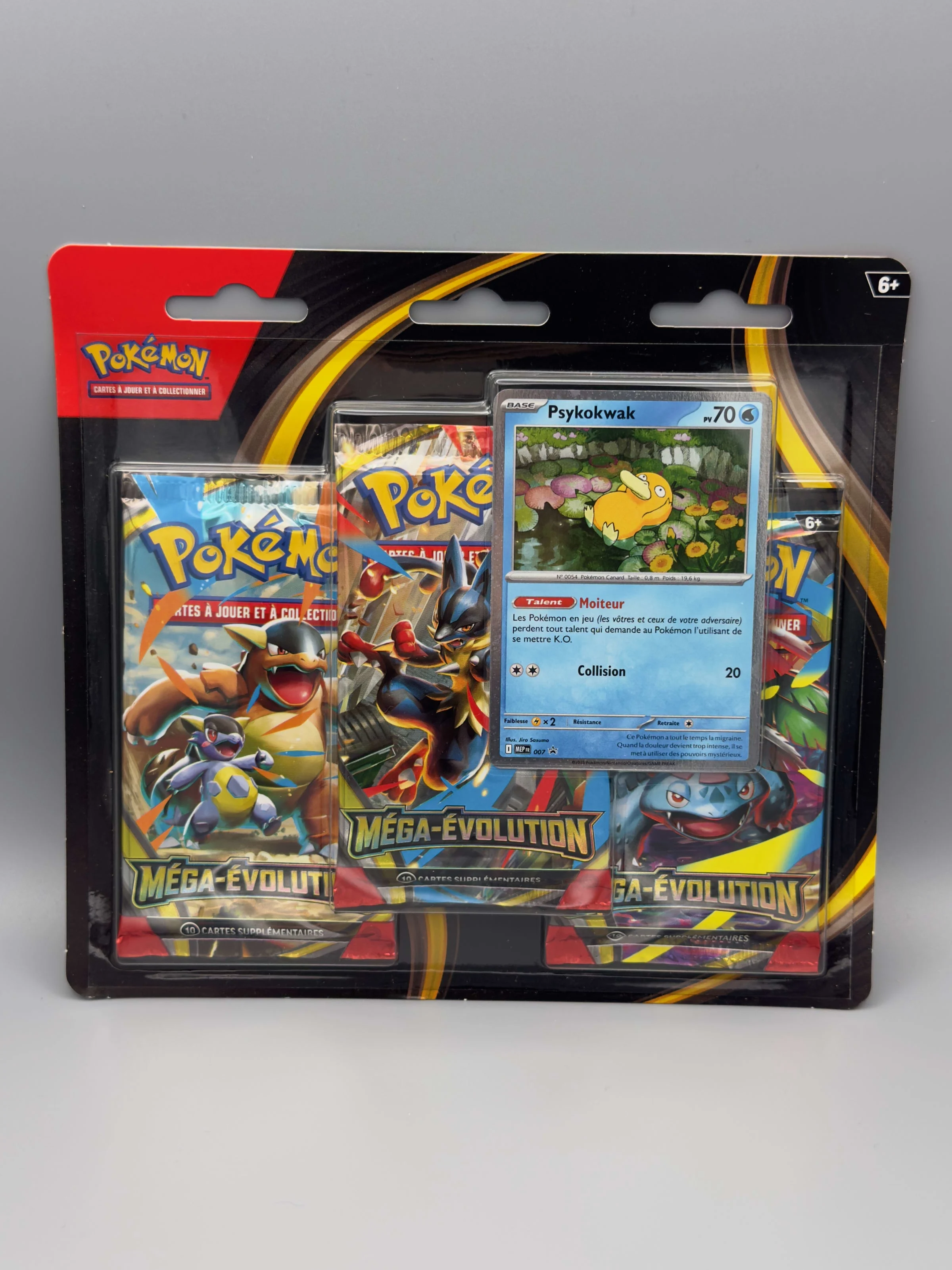 Tripack Pokémon Méga-Évolution avec une carte promo de Psykokwak