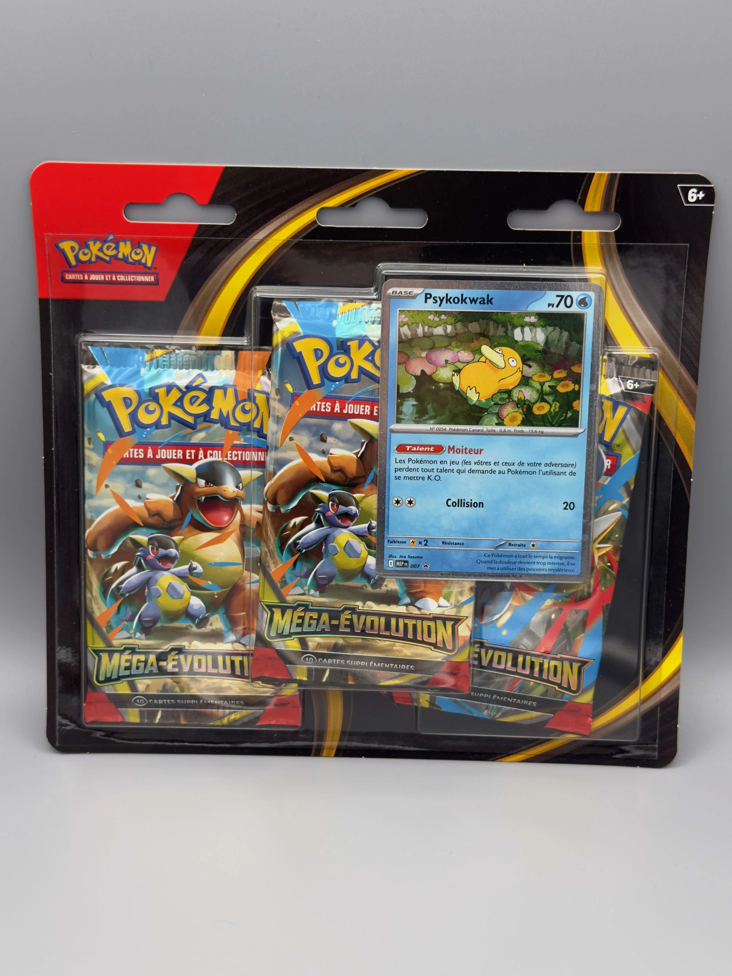 Tripack Pokémon Méga-Évolution avec une carte promo de Psykokwak