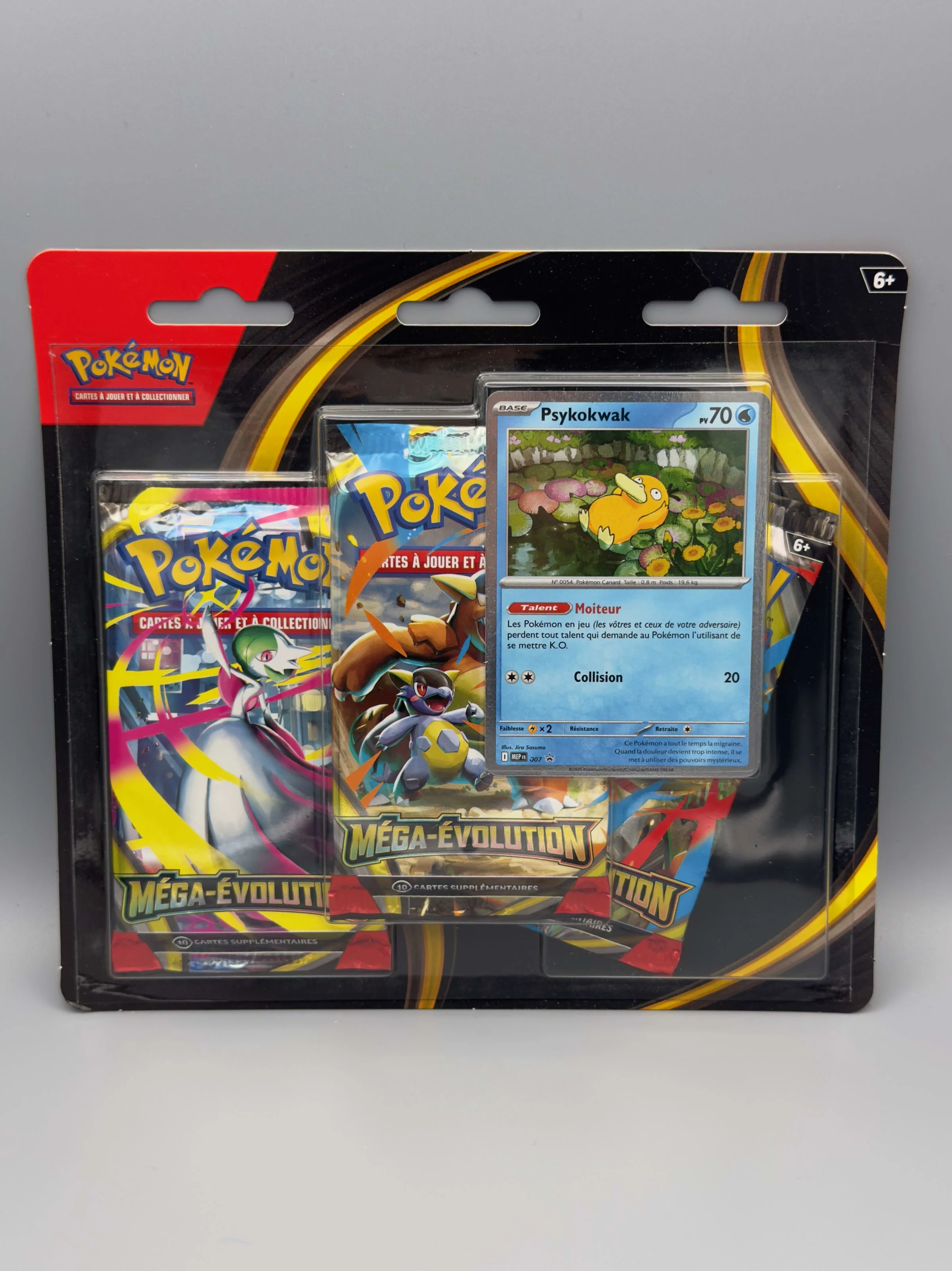 Tripack Pokémon Méga-Évolution avec une carte promo de Psykokwak