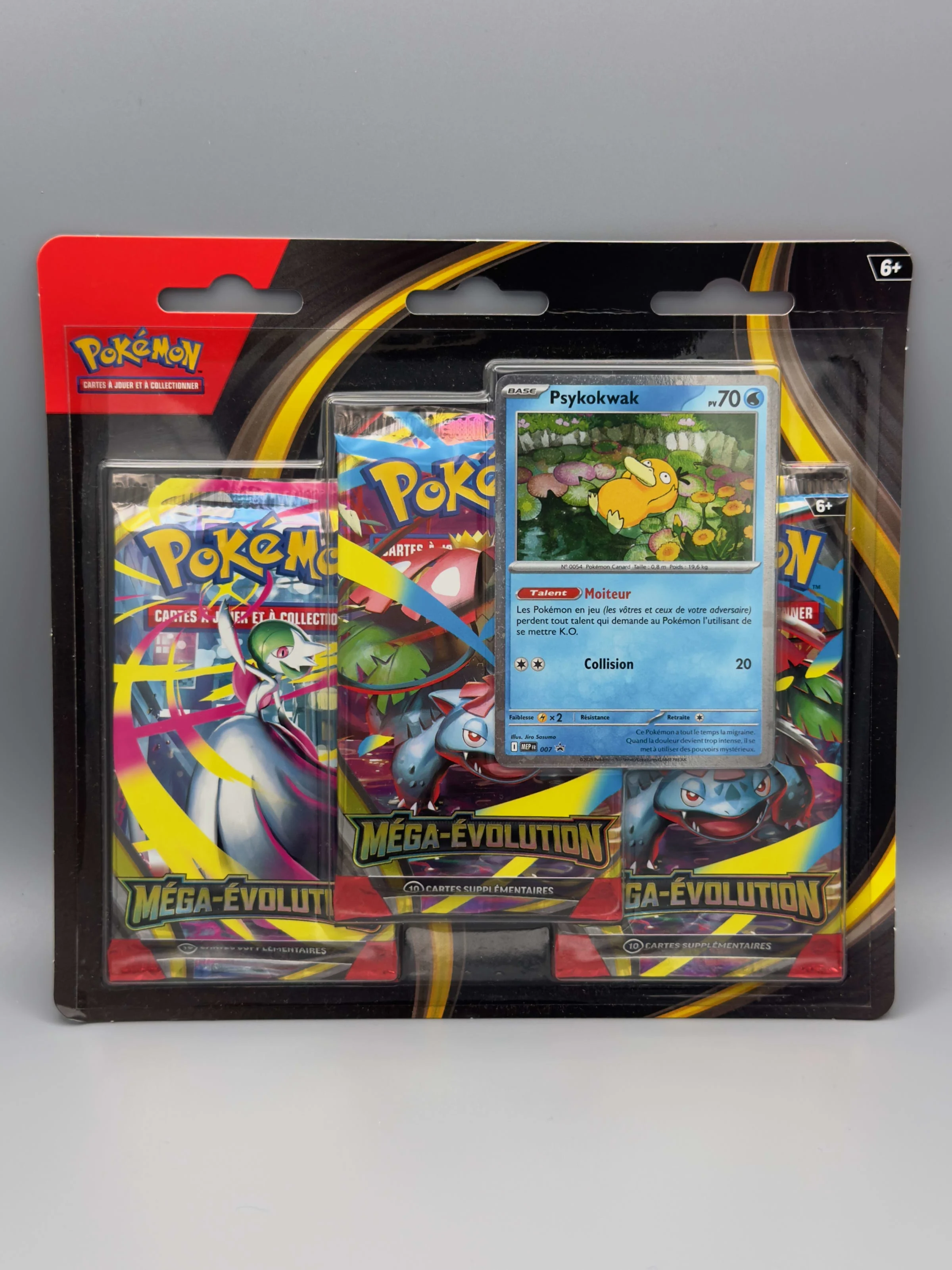 Tripack Pokémon Méga-Évolution avec une carte promo de Psykokwak