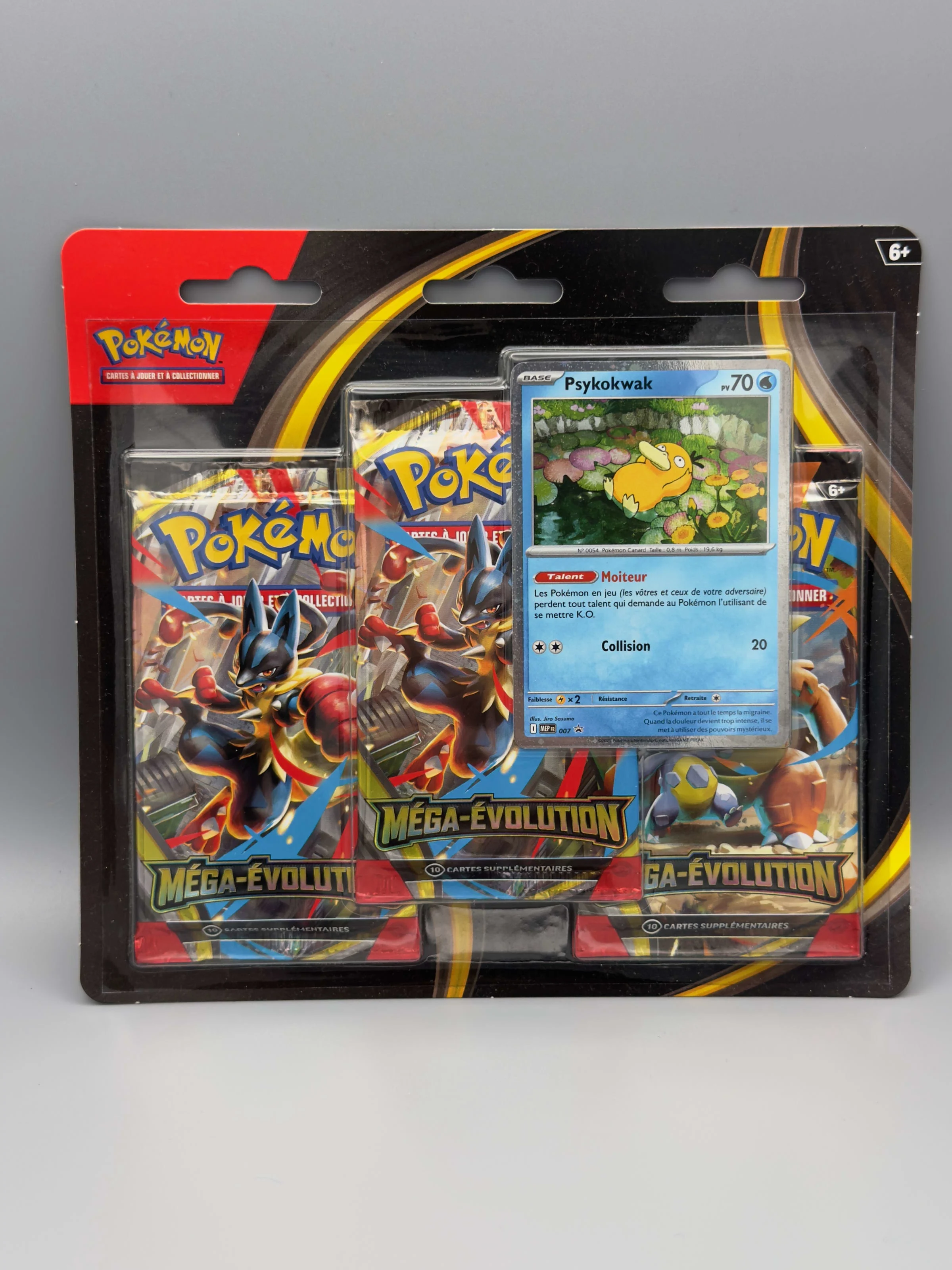 Tripack Pokémon Méga-Évolution avec une carte promo de Psykokwak