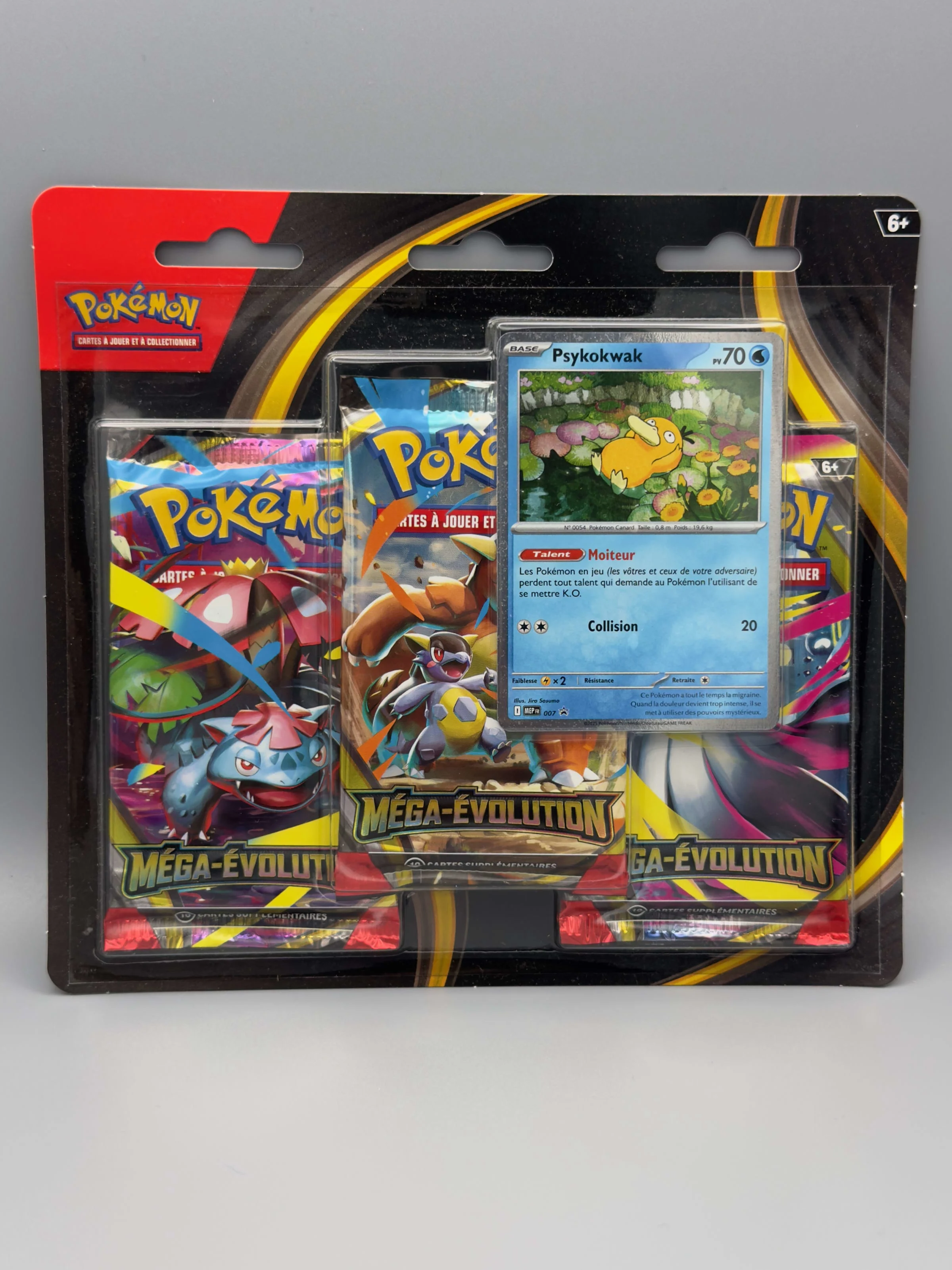 Tripack Pokémon Méga-Évolution avec une carte promo de Psykokwak