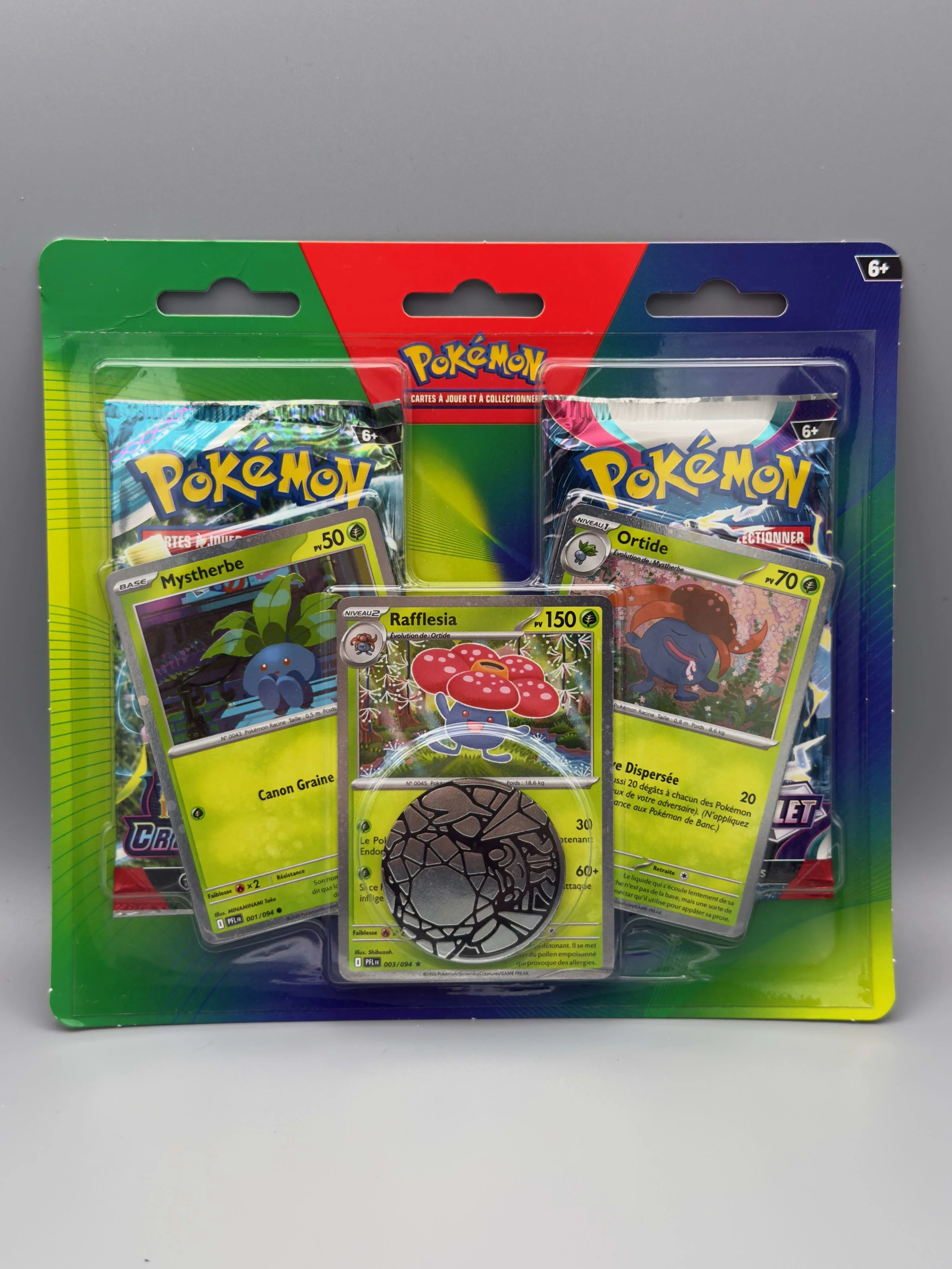 Tripack trois cartes promo brillantes de Mystherbe, Ortide et Rafflésia