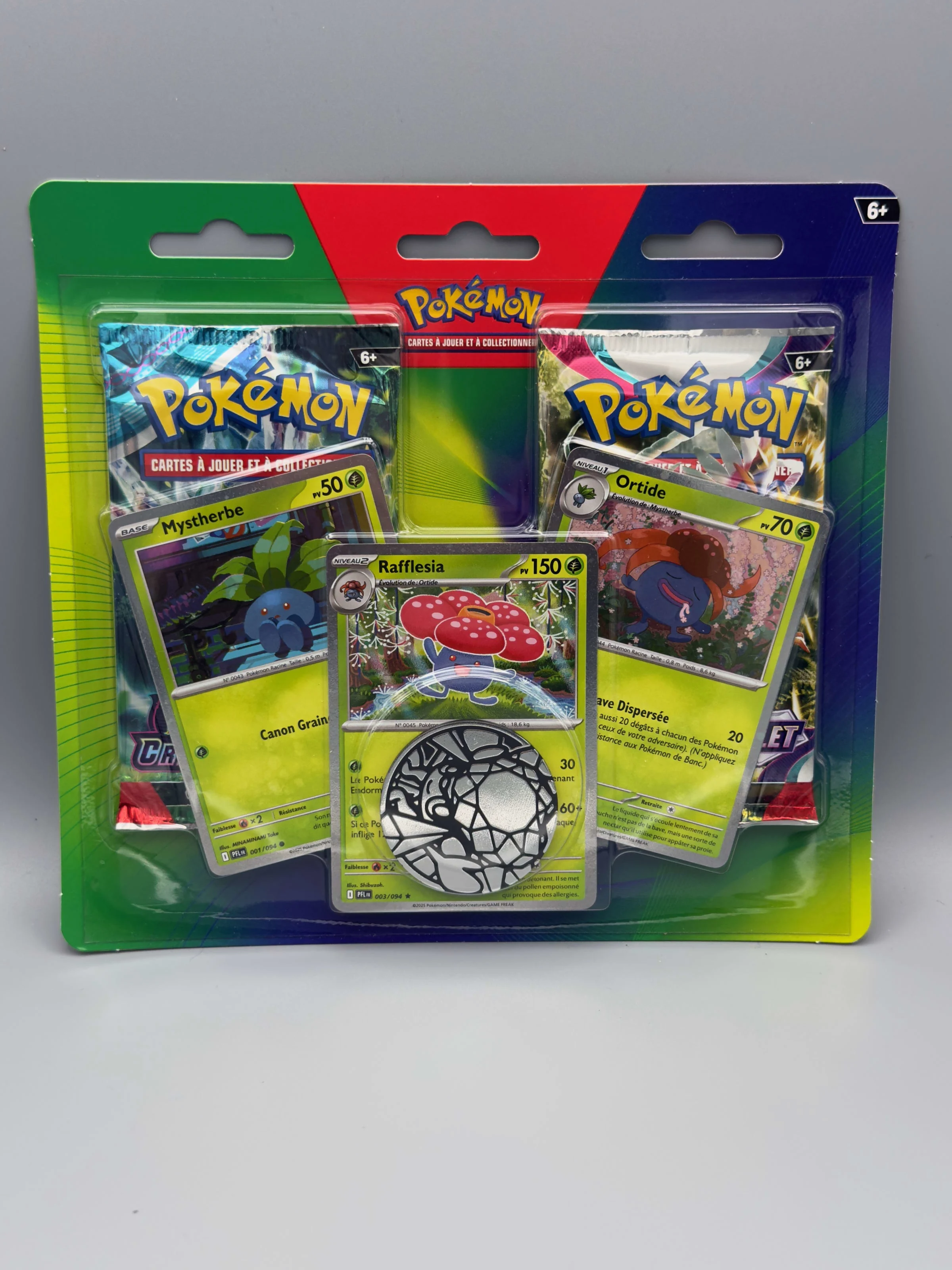 Tripack trois cartes promo brillantes de Mystherbe, Ortide et Rafflésia
