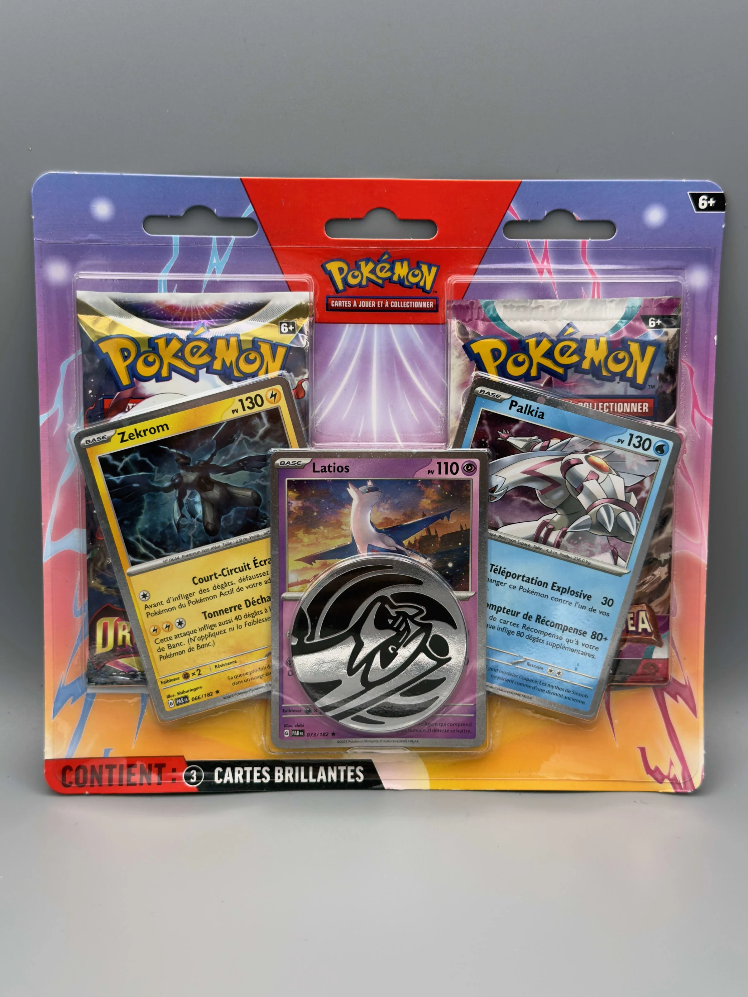 Tripack trois cartes promo brillantes de Zekrom, Latios et Palkia