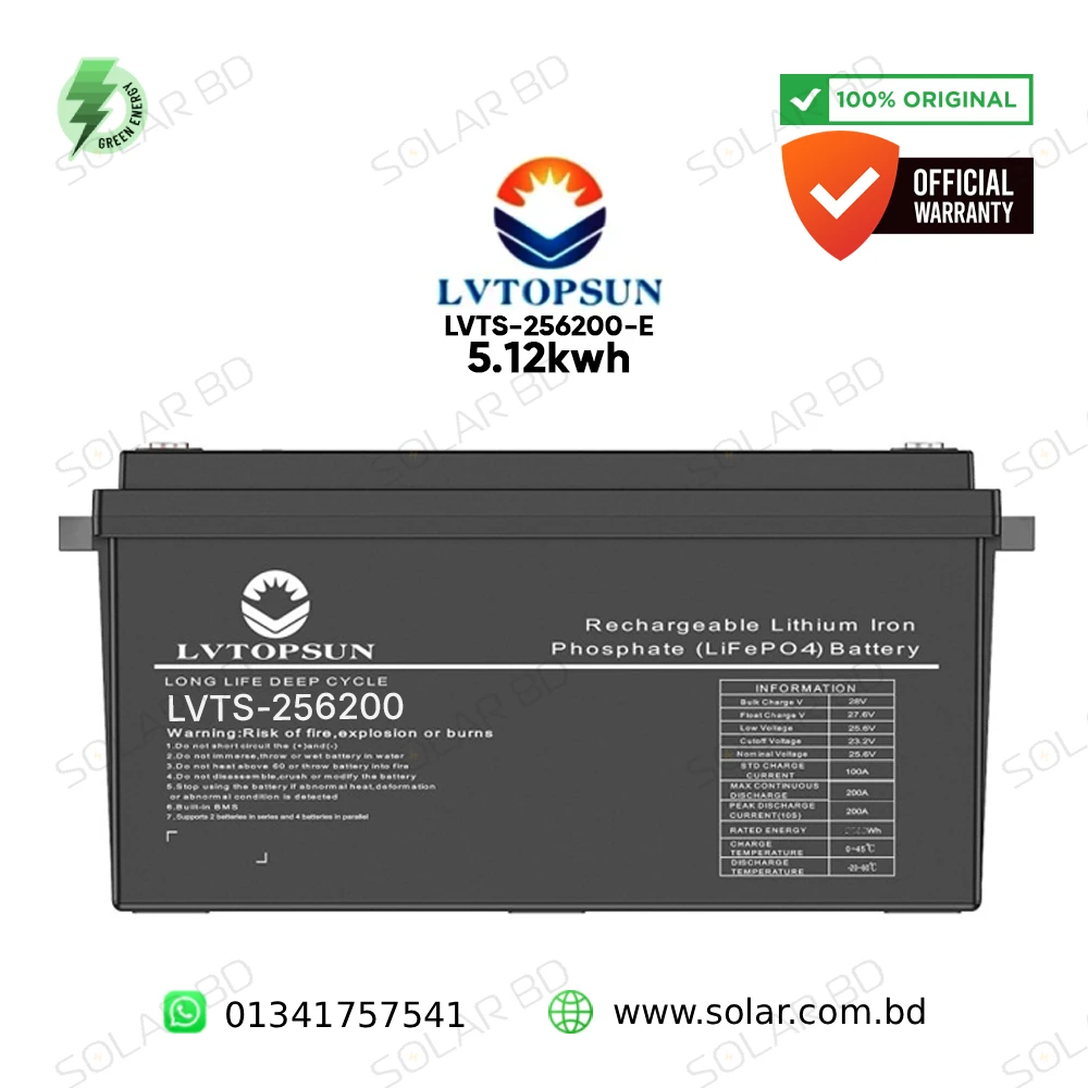 LVTOPSUN 25.6V 200AH Lithium Lifepo4 Battery view 2