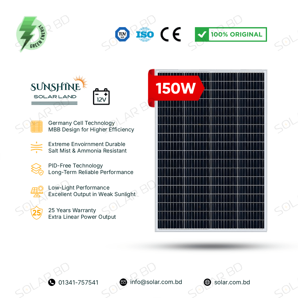SUNSHINE 150W Germany Cell 12V Mono Solar Panel
