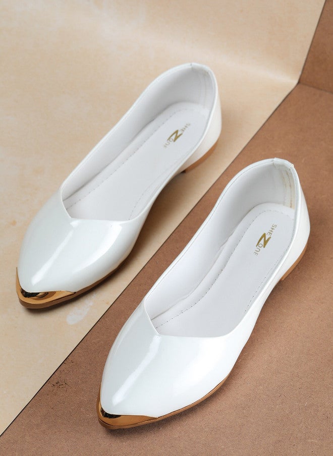 Shezone Women White Ballerinas - Comfortable & Stylish Slip-On Flat Shoes