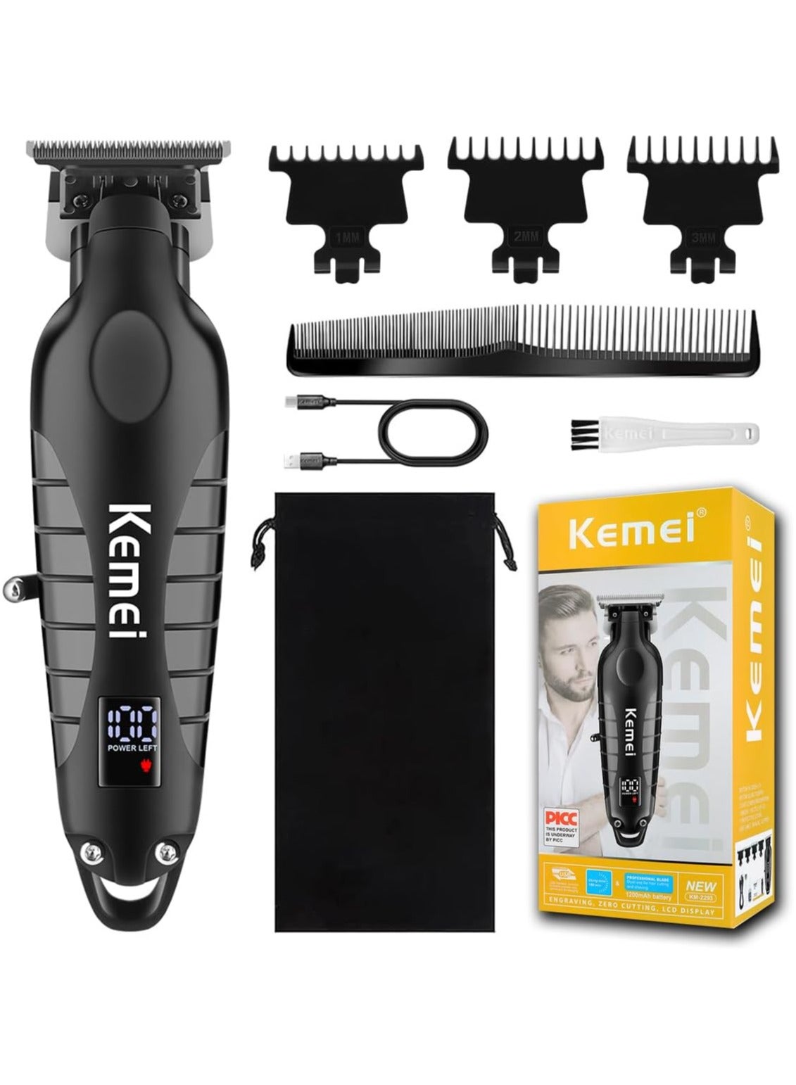 Kemei KM-2293 Professional Electric T-Blade Hair Trimmer & Rechargeable Cordless Hair Clipper with LED Displa