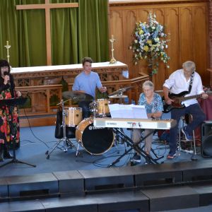 Guest artist, Chester Nevil on drums as a member of Abacus, a jazz trio.