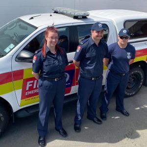 Whanganui rural firefighter recruits Lucy Brickley (left), Jordan Conibear and Richard Jordan. Photo / Gavin Pryce.