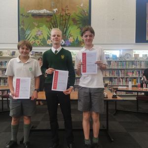 2nd Junior Debating - WHS Year 10 students, Bazil Sanderson, Finnian Sinclair & Ivan Adams.