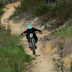 Arlo Johnston smashing his 1st attempt in downhill finishing 3rd in the U17 and 4th in the U17 Enduro. Photo / Supplied.