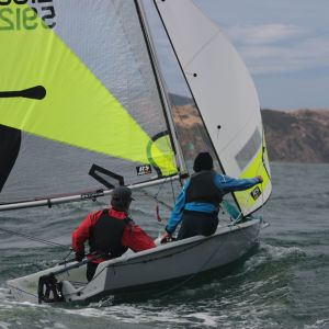 Eddie Dewhirst and Caleb Squire won the Feva Class Trophy from the Wellington Centreboard Championships for Sailing. Photo / Supplied.