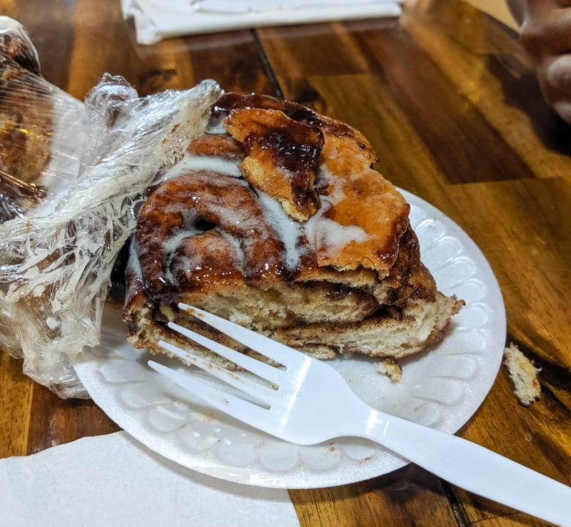 half eaten cinnamon bun