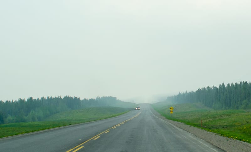 smoke-filled air covering the highway